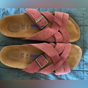 Birkenstock sandals, 37, mauve/pink suede